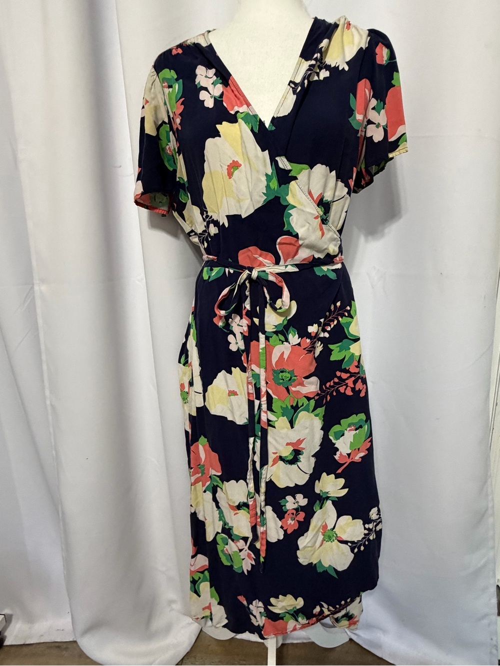 GAP Navy Floral Wrap Midi Dress